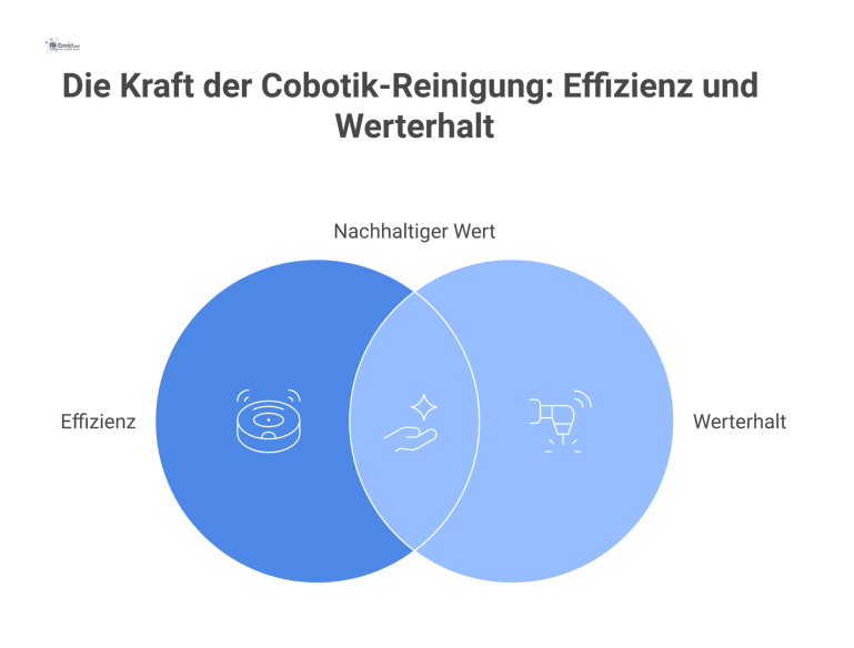 Best Practices: Reinigung mit Cobotics Infografik zu Best Practices der Reinigung mit Cobotics, die vier Säulen zeigt: Analyse, Pilotphase, Partnerschaft und Nutzen.