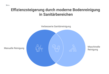 Infografik vergleicht die manuelle Bodenreinigung mit dem rollierenden Einsatz moderner Maschinen und visualisiert Vorteile wie Qualität und Flächenleistung. 